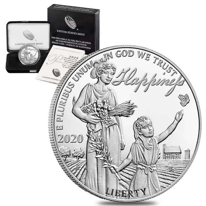 2020-W 1 oz Proof Platinum American Eagle - Happiness - Preamble to the Declaration of Independence