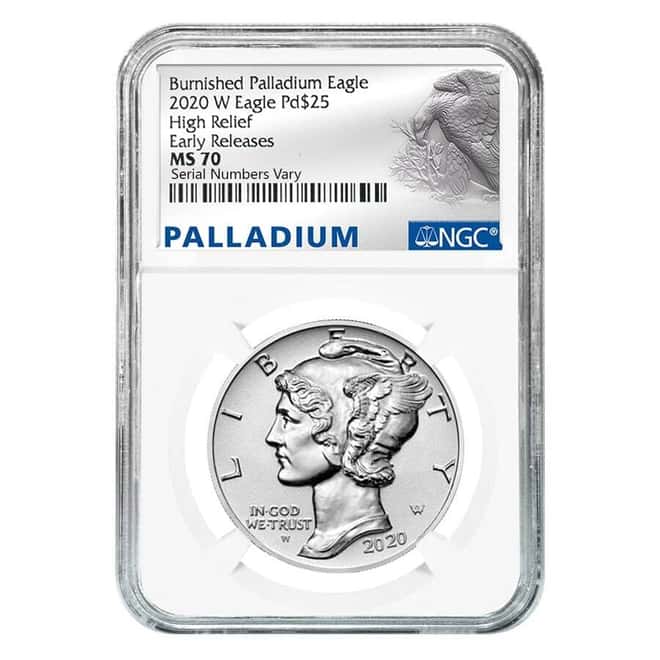 2020-W 1 oz Burnished Palladium American Eagle NGC MS 70 ER (Eagle Label)