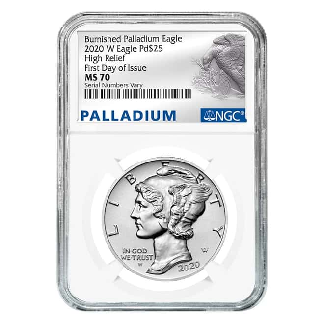 2020-W 1 oz Burnished Palladium American Eagle NGC MS 70 FDOI (Eagle Label)