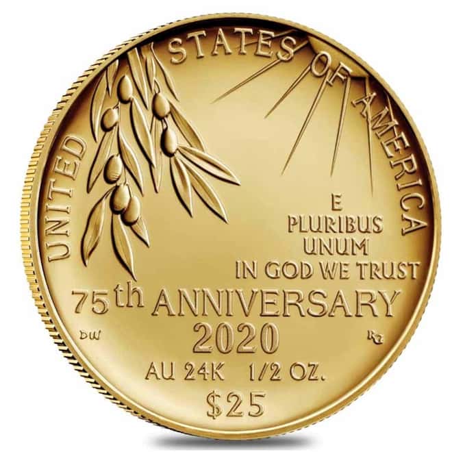 2020-W 1/2 oz End of WWII 75th Anniv $25 Proof Gold Coin NGC PF 70 (V-Day Label)