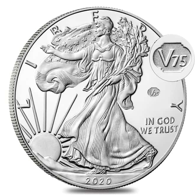 2020-W V75 Privy 1 oz Proof Silver American Eagle End of WWII 75th Anniv (w/Box & COA)