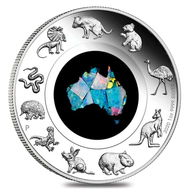 2020 1 oz Proof Silver Great Southern Land Opal Coin Australian Perth Mint (w/Box & COA)