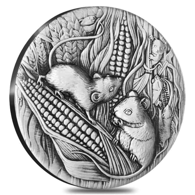 2020 2 oz Antiqued Silver Lunar Year of The Mouse / Rat Australian Perth Mint (w/Box & COA)