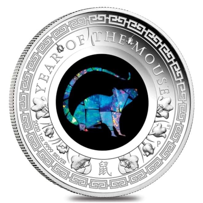 2020 1 oz Proof Silver Lunar Year of the Mouse Opal Coin Australian Perth Mint (w/Box & COA)
