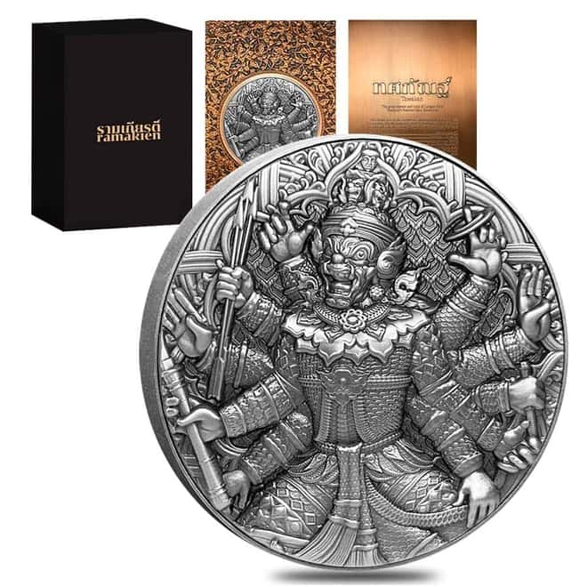 2020 Chad 2 oz Silver Tossakan - Ramakien Series 1.9 Kilo Copper COA High Relief 10000 Francs Coin (In Copper Frame)