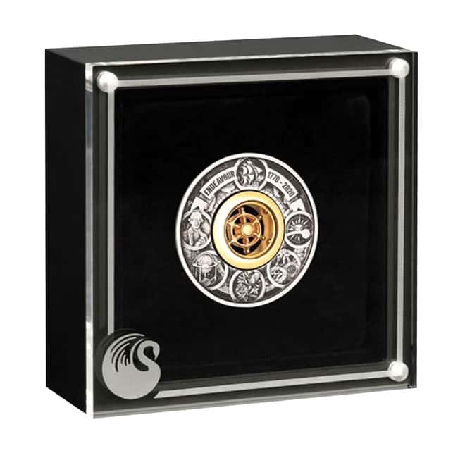 2020 2 oz Silver Endeavour High Relief Antiqued Coin Perth Mint (w/Box & COA)