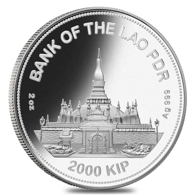 2020 2 oz Silver Lunar Year of The Mouse / Rat Jade Ring Coin Laos .999 Fine (w/Box & COA)