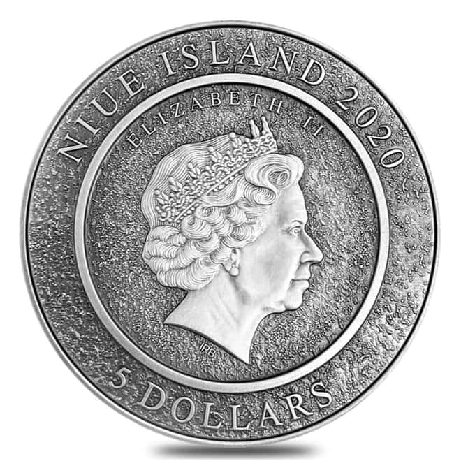2020 2 oz Silver Vincent Van Gogh Self Portrait Antiqued High Relief $5 Coin (w/Box & COA)