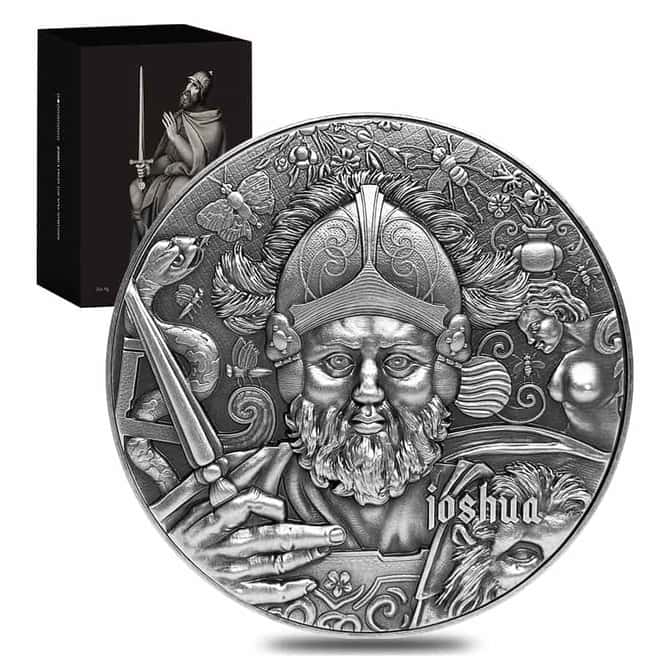 2020 Chad 2 oz Silver Joshua - Nine Worthies Series Antiqued High Relief 5000 Francs Coin (w/Box & COA)
