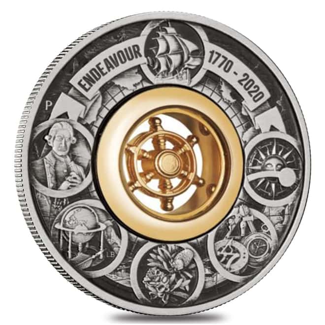 2020 2 oz Silver Endeavour High Relief Antiqued Coin Perth Mint (w/Box & COA)