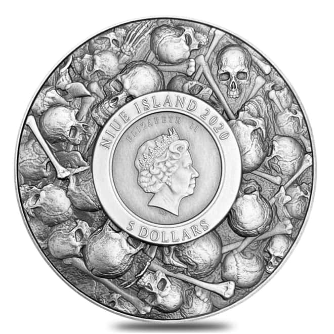 2020 2 oz Silver Niue Vlad The Impaler Antiqued High Relief $5 Coin (w/Box & COA)