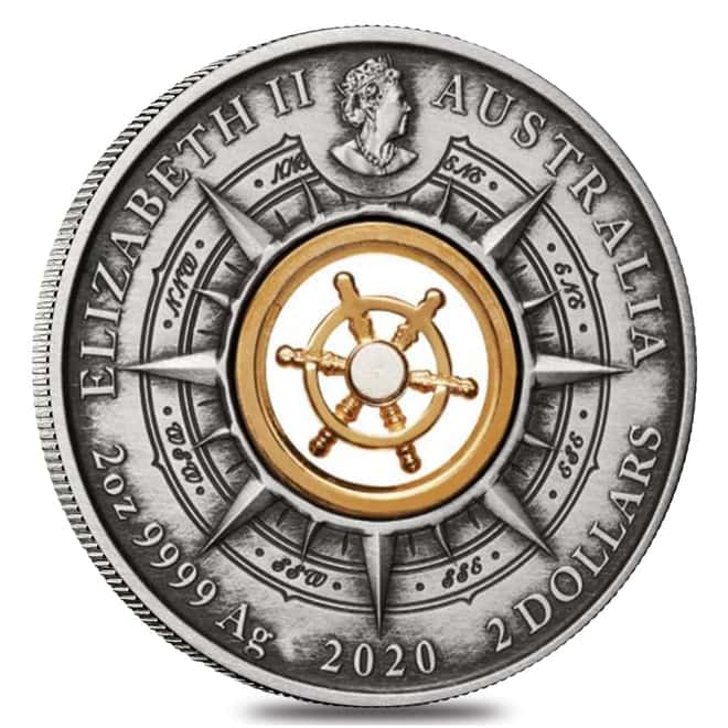 2020 2 oz Silver Endeavour High Relief Antiqued Coin Perth Mint (w/Box & COA)