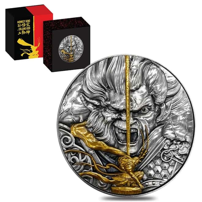 2020 2 oz Silver Niue Monkey King vs Erlang Shen - Chinese Gods Series Antiqued High Relief $5 Coin (w/Box & COA)