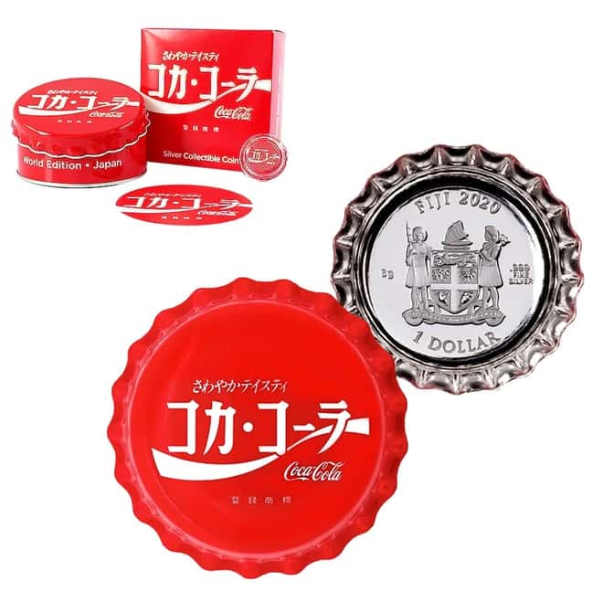 2020 6 gram Fiji Coca-Cola Japan Bottle Cap $1 Proof Silver Coin .999 Fine (w/Box & COA)