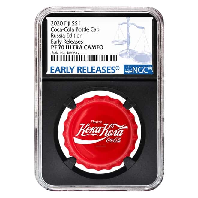 2020 6 gram Fiji Coca-Cola Russia Bottle Cap $1 Proof Silver Coin NGC PF 70 Early Releases (Retro)