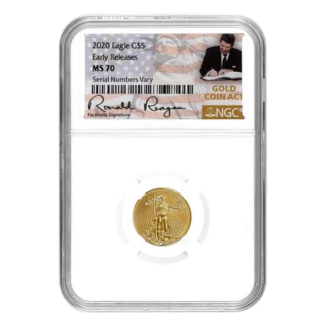 2020 1/10 oz Gold American Eagle NGC MS 70 ER (Ronald Reagan Facsimile Sign)
