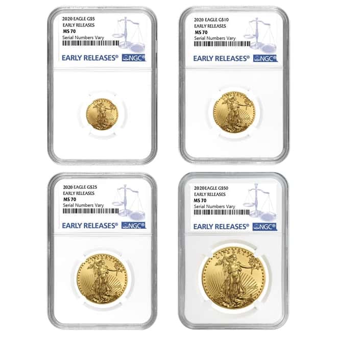 2020 1.85 oz Gold American Eagle 4-coin Set NGC MS 70 Early Releases