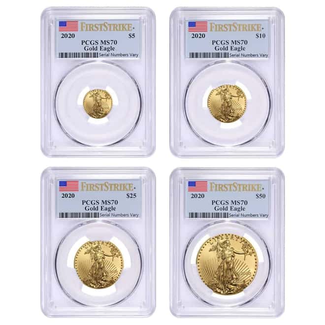 2020 1.85 oz Gold American Eagle 4-coin Set PCGS MS 70 First Strike