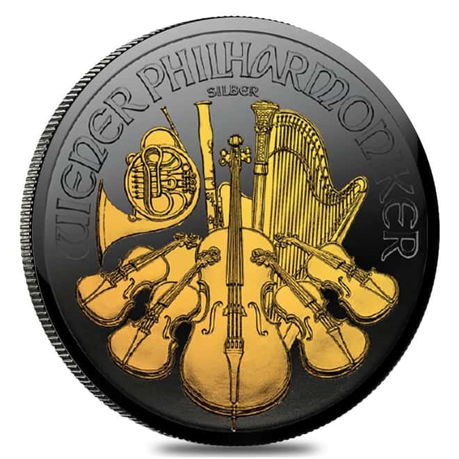 2020 1 oz Austrian Silver Philharmonic Coin Black Ruthenium 24K Gold Edition (w/Box & COA)