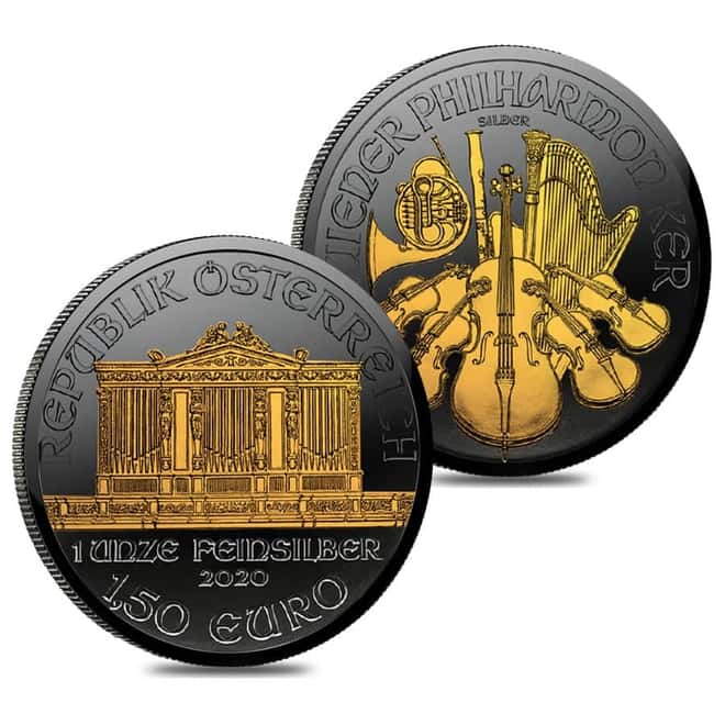 2020 1 oz Austrian Silver Philharmonic Coin Black Ruthenium 24K Gold Edition (w/Box & COA)