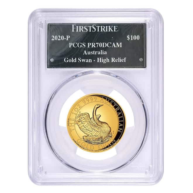 2020 1 oz Gold Australian Swan Perth Mint High Relief PCGS PF 70 DCAM FS