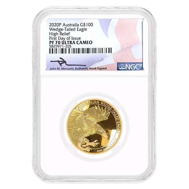 2020 1 oz Proof Gold Australian Wedge-Tailed Eagle Perth Mint NGC PF 70 UCAM FD (John M. Mercanti)