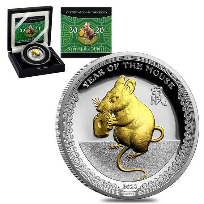 020 1 oz Proof Silver Lunar Year of the Mouse Palau Coin .999 Fine (w/Box & COA)