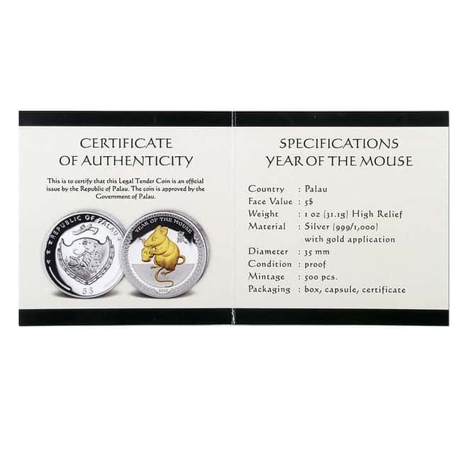 020 1 oz Proof Silver Lunar Year of the Mouse Palau Coin .999 Fine (w/Box & COA)