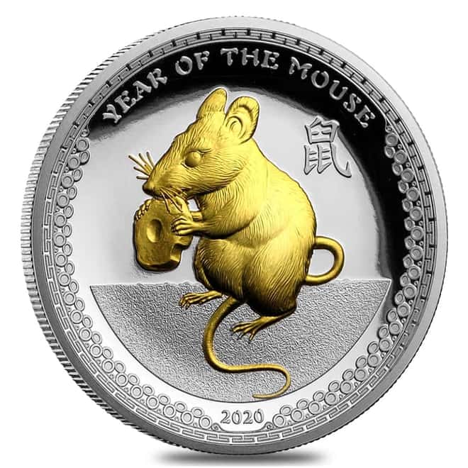 020 1 oz Proof Silver Lunar Year of the Mouse Palau Coin .999 Fine (w/Box & COA)