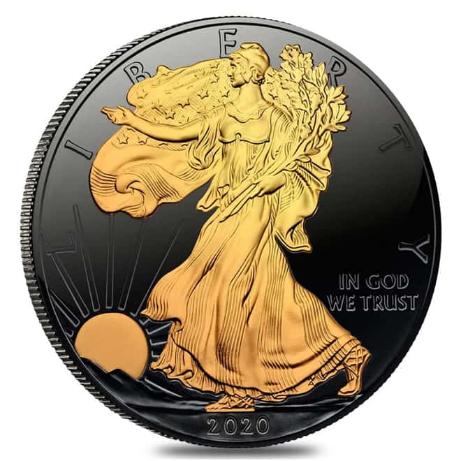 2020 1 oz Silver American Eagle $1 Coin Black Ruthenium 24K Gold Edition (w/Box & COA) 