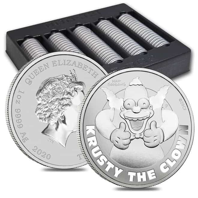 2020 1 oz Tuvalu Krusty The Clown Silver Coin .9999 Fine Silver BU In Cap