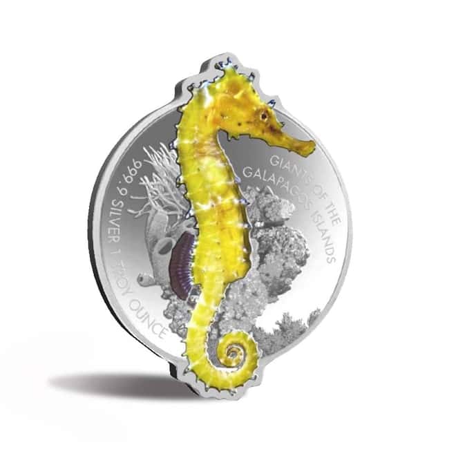 2020 1 oz Colorized Silver Giant Seahorse Solomon Islands $2 Coin .9999 Fine (w/Box & COA)