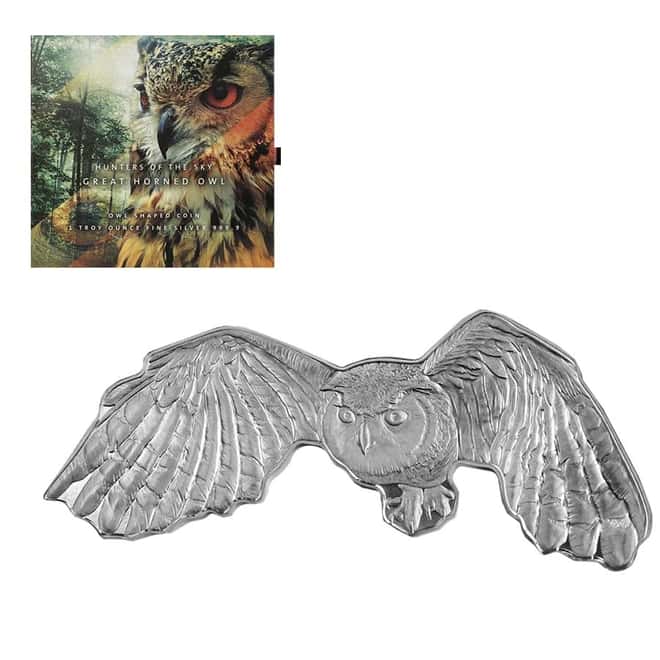 2020 1 oz Silver Great Horned Owl Solomon Islands $2 Coin .9999 Fine (w/Box & COA) 