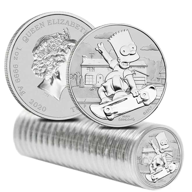 2020 1 oz Tuvalu Bart Simpson Silver Coin .9999 Fine Silver BU In Cap