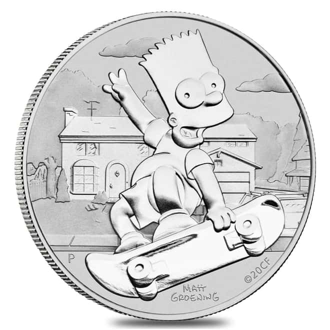 2020 1 oz Tuvalu Bart Simpson Silver Coin .9999 Fine Silver BU In Cap