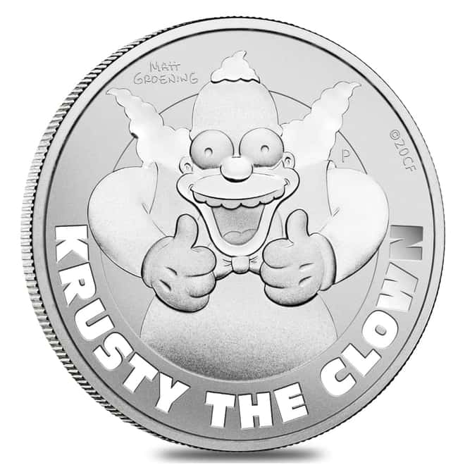 2020 1 oz Tuvalu Krusty The Clown Silver Coin .9999 Fine Silver BU In Cap