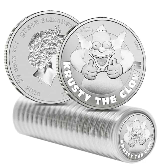 2020 1 oz Tuvalu Krusty The Clown Silver Coin .9999 Fine Silver BU In Cap