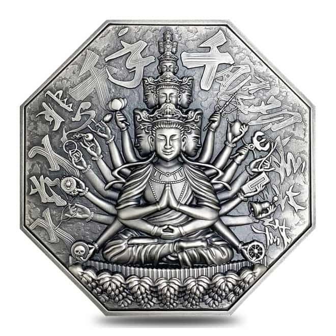 2020 5 oz Silver Niue Goddess of Mercy - Eight Protectors Series Antiqued High Relief $10 Coin (w/Box & COA)