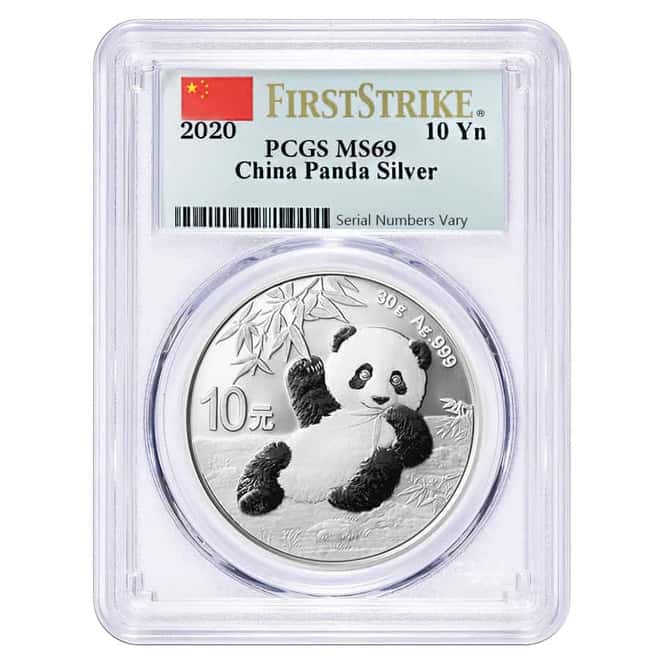2020 30 gram Chinese Silver Panda 10 Yuan PCGS MS 69 First Strike