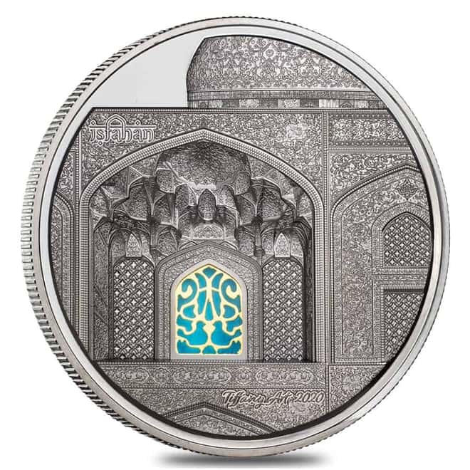 2020 5 oz Proof Silver Tiffany Art Isfahan Palau Coin .999 Fine (w/Box & COA)