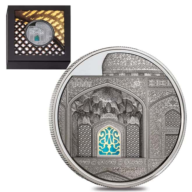 2020 5 oz Proof Silver Tiffany Art Isfahan Palau Coin .999 Fine (w/Box & COA)