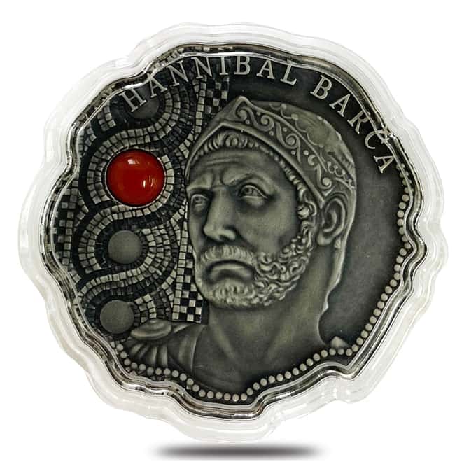 2020 Cameroon 16.7 gram Silver Hannibal Barca Antiqued Shaped Coin (w/Box & COA)
