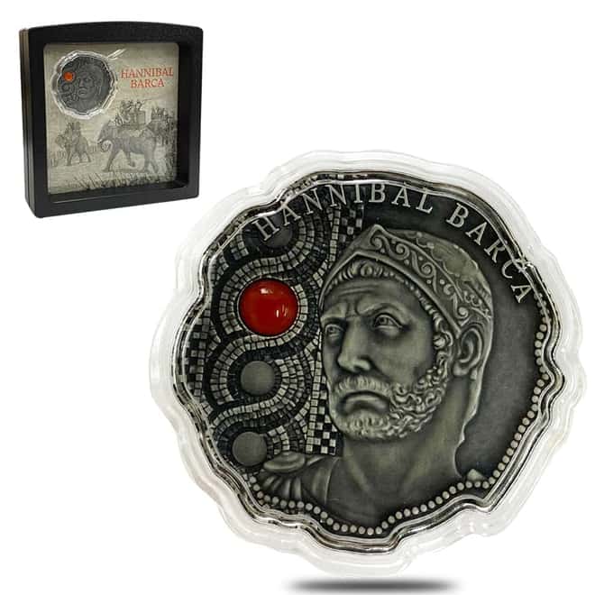 2020 Cameroon 16.7 gram Silver Hannibal Barca Antiqued Shaped Coin (w/Box & COA)