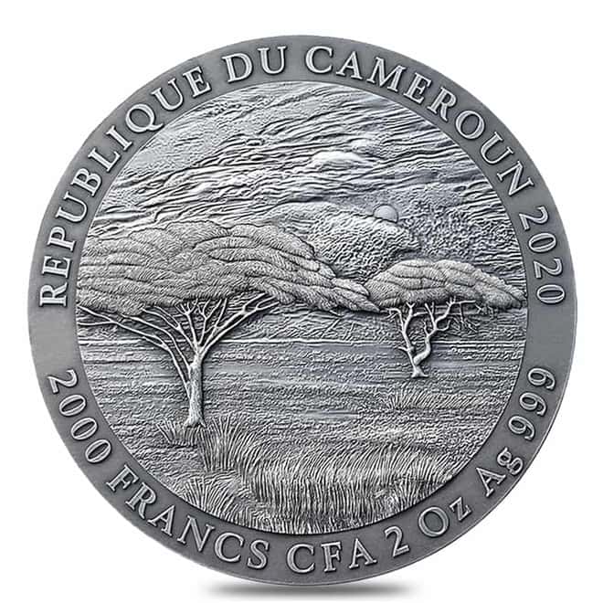 2020 Cameroon 2 oz Silver Panthera Leo Antiqued High Relief Coin (w/Box & COA)