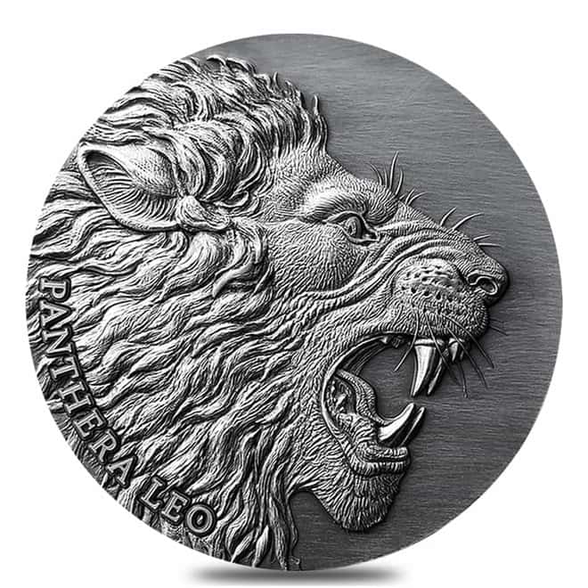 2020 Cameroon 2 oz Silver Panthera Leo Antiqued High Relief Coin (w/Box & COA)