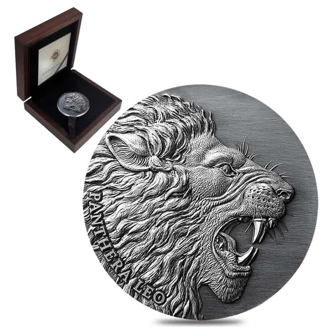 2020 Cameroon 2 oz Silver Panthera Leo Antiqued High Relief Coin (w/Box & COA)
