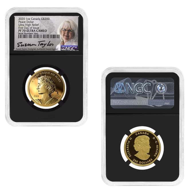 2020 Canadian Peace Dollar Ultra High Relief Gold/Silver 2-Coin Set NGC PF 70 FDOI (Susan Taylor)