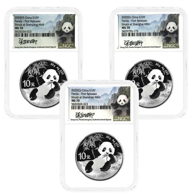 2020 China 30 gram Silver Panda 3-Coin Set NGC MS 70 FR