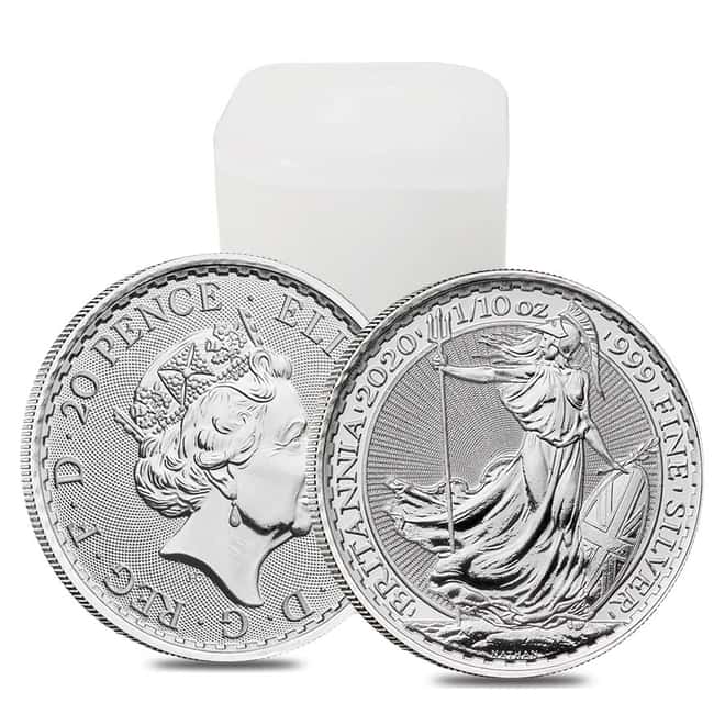 Monster Box of 20 - 2020 Great Britain 1/10 oz Silver Britannia 16-Coin Tube .999 Fine BU