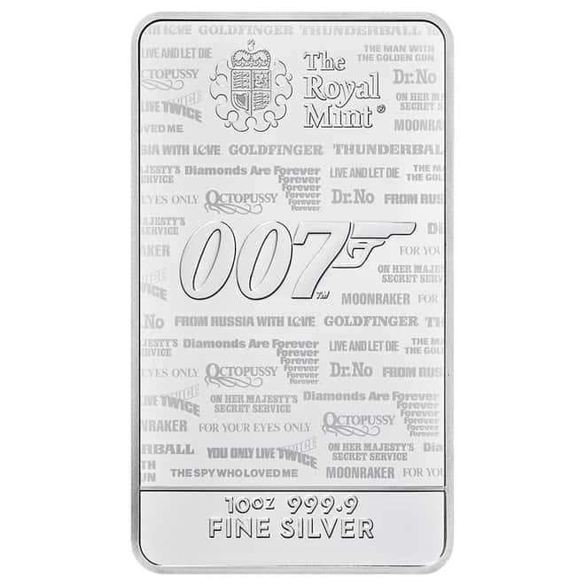 2020 Great Britain 10 oz James Bond 007 Silver Bar .9999 Fine (Sealed)